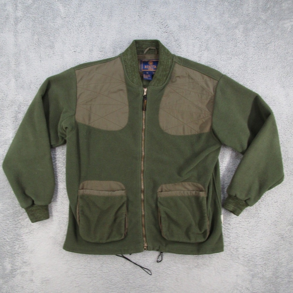 Beretta Mens XL Fleece Shooting Jacket Green Full Zip Quilted Patches 050T